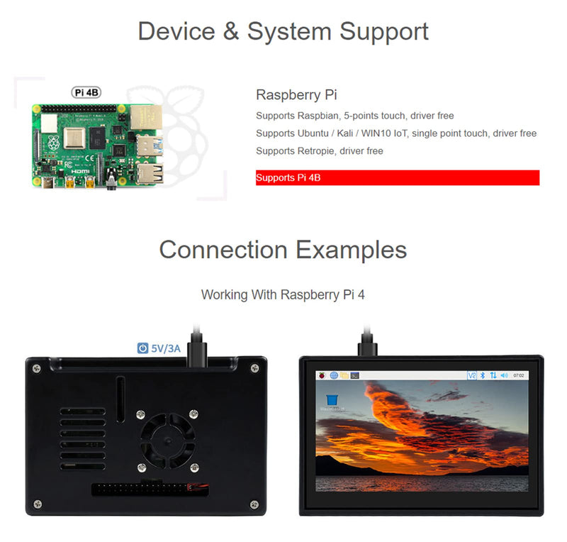 Waveshare 4.3 Inch Touch Screen DSI LCD with Case for Raspberry Pi 4B, 800×480 Resolution Monitor IPS Capacitive Screen Support Raspbian/Ubuntu/Kali/Retropie/WIN10 IoT 4.3 inch DSI LCD (with case)