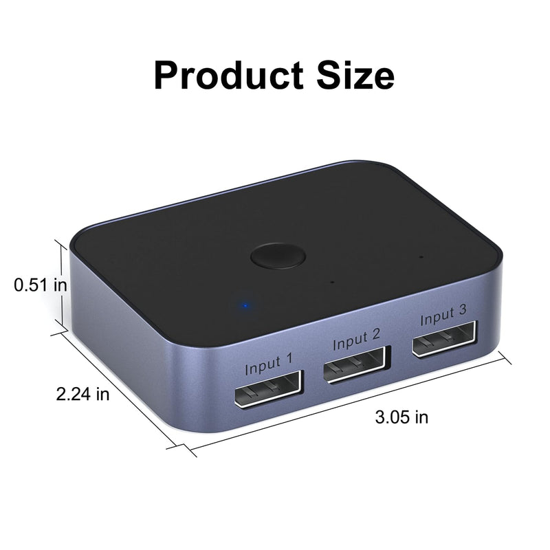 Y.D.F 8K@60Hz DisplayPort Switcher 3 in 1 Out DP1.4 32.4Gbps Data Transfer Switcher Box Aluminum Support 4K@120Hz HDR 3D Compatible with PC/Monitor/Laptop/UHD TV/Discrete Graphics Card
