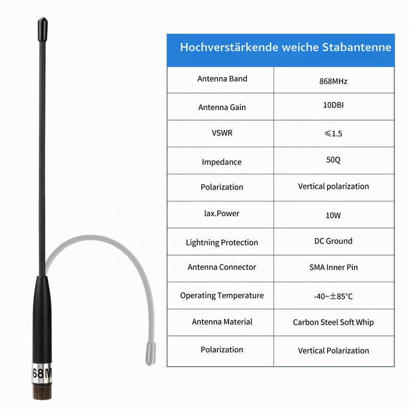 diymore 3-pack 868 MHz antenna, 10dBi gain for Meshtastic LoRa long-range soft whip antenna, 200mm SMA male (U.FL IPX) to SMA female cable, LoRa antenna for ESP32, LoRa 32 V3, LoRa V4 3 x antenna (868 MHz-10 dBi)