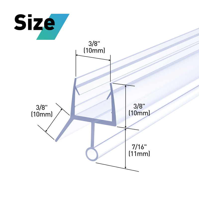 Shower Door Bottom Seal,2 PCS 3/8" X 36" Shower Door Sweep for 3/8 Inch Glass,Frameless Glass Door Seal Strip to Seal 11mm Gap,Stop Shower Leaks and Create a Water Barrier For 3/8" Glass