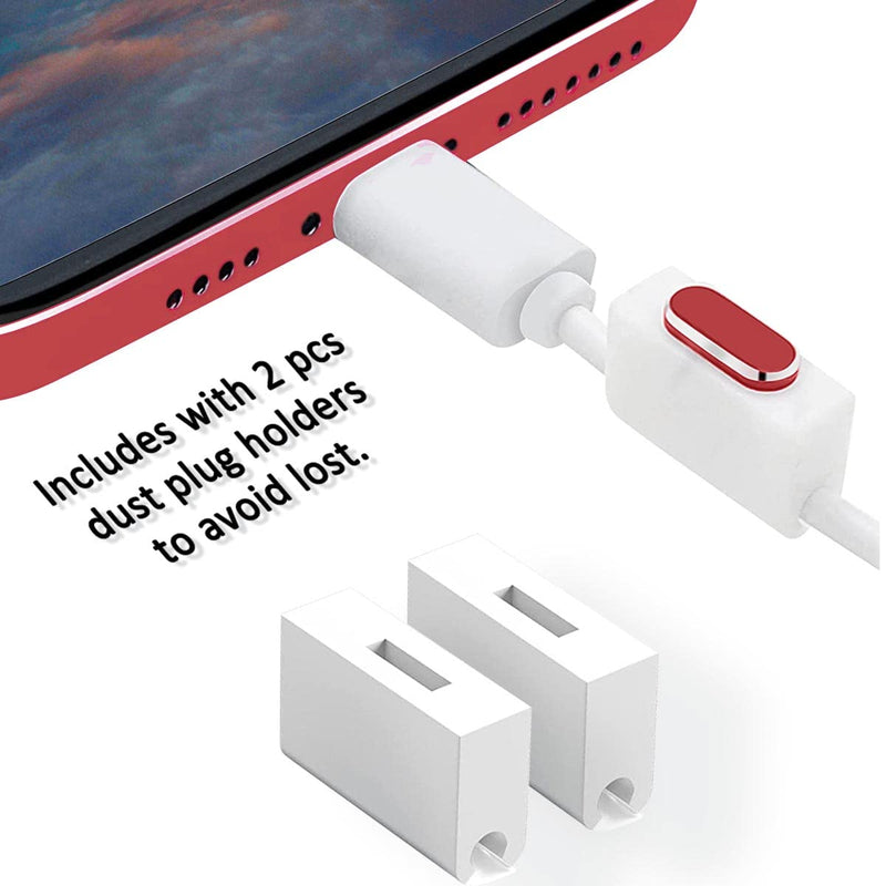 4 Pack Dust Plugs Red Charging Port Protectors Covers Compatible with iPhone 14 13 12 11 Plus Pro Max iPad Airpods, Dust & Water Resistant, Wireless Charger & Phone Case Friendly, Anti Lost 03 Red