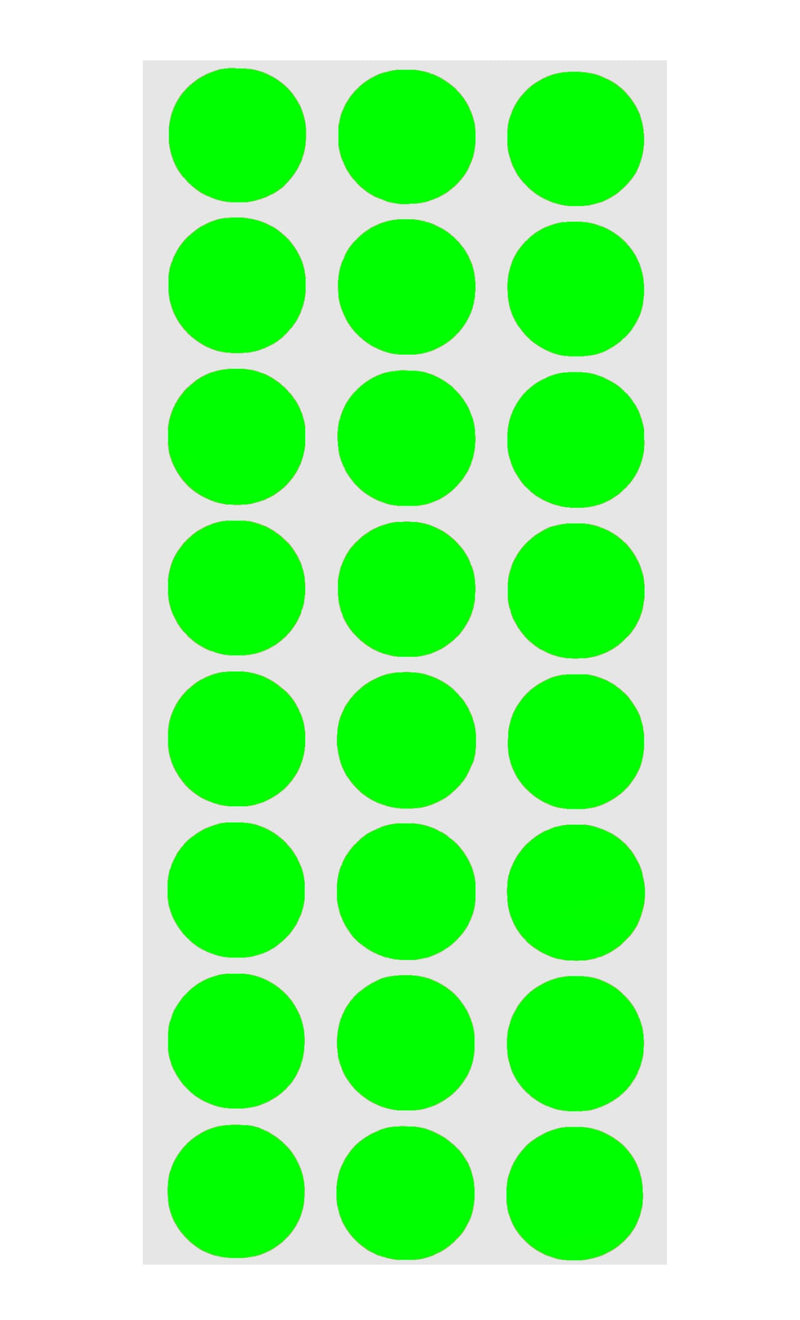 ChromaLabel 0.50 Inch Round Label Permanent Color Code Dot Stickers, 1200 Pack, 24 Labels per Sheet, Fluorescent Green 1/2" Diameter
