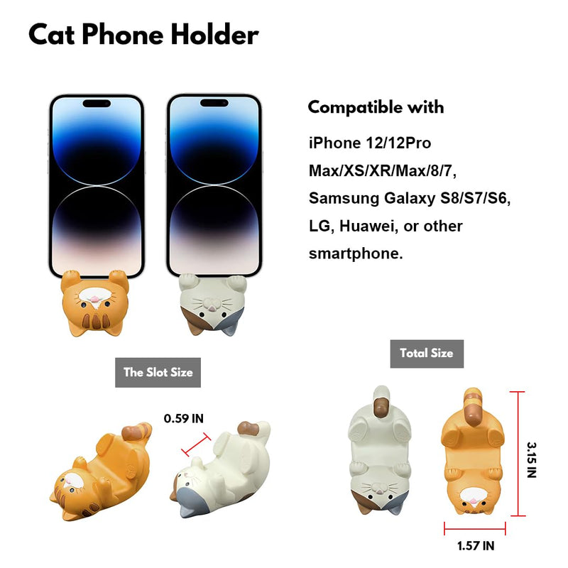 2pcs Cute Cat Phone Holder, Resin Creative Cartoon Cat Phone Stand Compatible for All Cellphones Home Decor