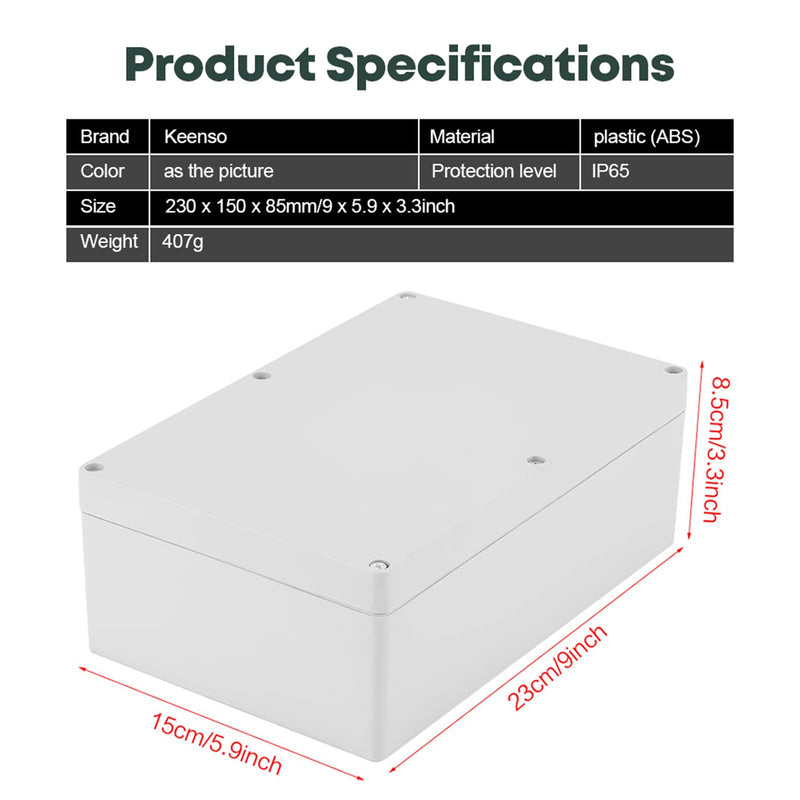 Waterproof Junction Box, Gray Plastic Enclosure Project Case DIY Wiring Junction Box 230*150*85mm