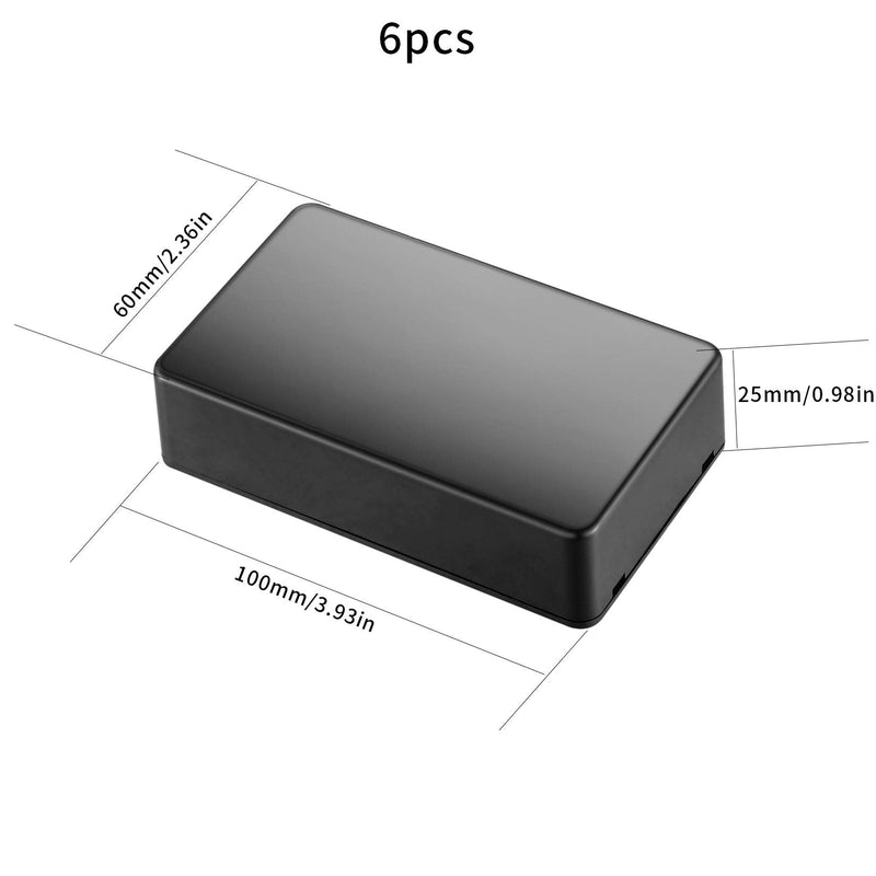 Pack of 6 junction boxes, plastic covers, electronics housing, electronic project box, electrical accessories housing for DIY power junction boxes (black, 100x60x25mm) black