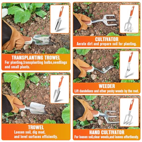 Garden Tool Set - 10 PCS Heavy Duty Stainless Steel Gardening Tools Set with Storage Bag, Gardening Kit Ideal Gardening Gifts for Women & Men, Indoor/Outdoor Use for Digging, Planting, Pruning