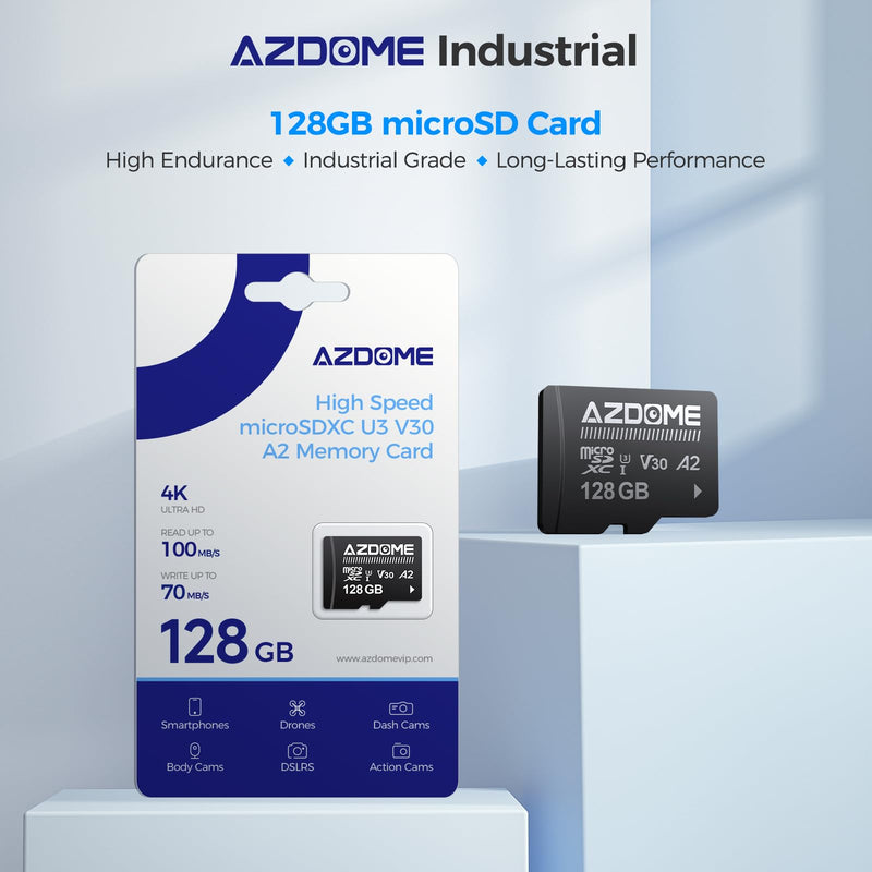 AZDOME 128GB Micro SD Card microSDXC Memory Card for AZDOME M550 GS63H Pro PG17-4K M550 Pro M200 M330 M300S M01 Pro Dash Cam Full HD & 4K UHD, U3, A2, V30