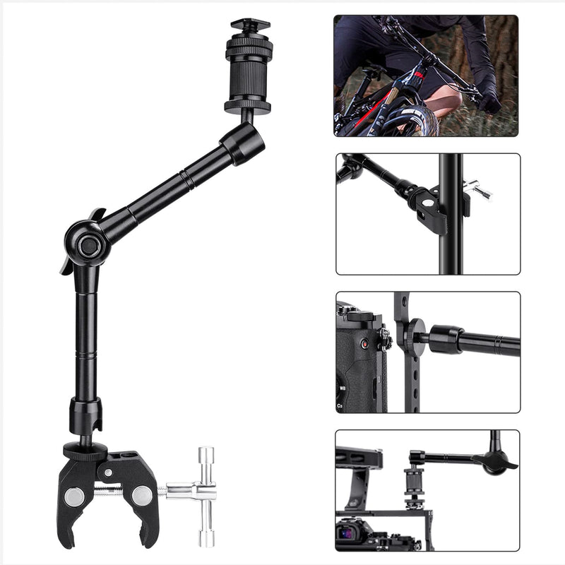 FOMITO 11" Articulating Magic Arm with Super Clamp, Heavy Duty Camera Mount for DSLR Rig, LED Video Lights, LCD Monitors, 1/4"-3/8" Thread, Max Load 4.4lbs