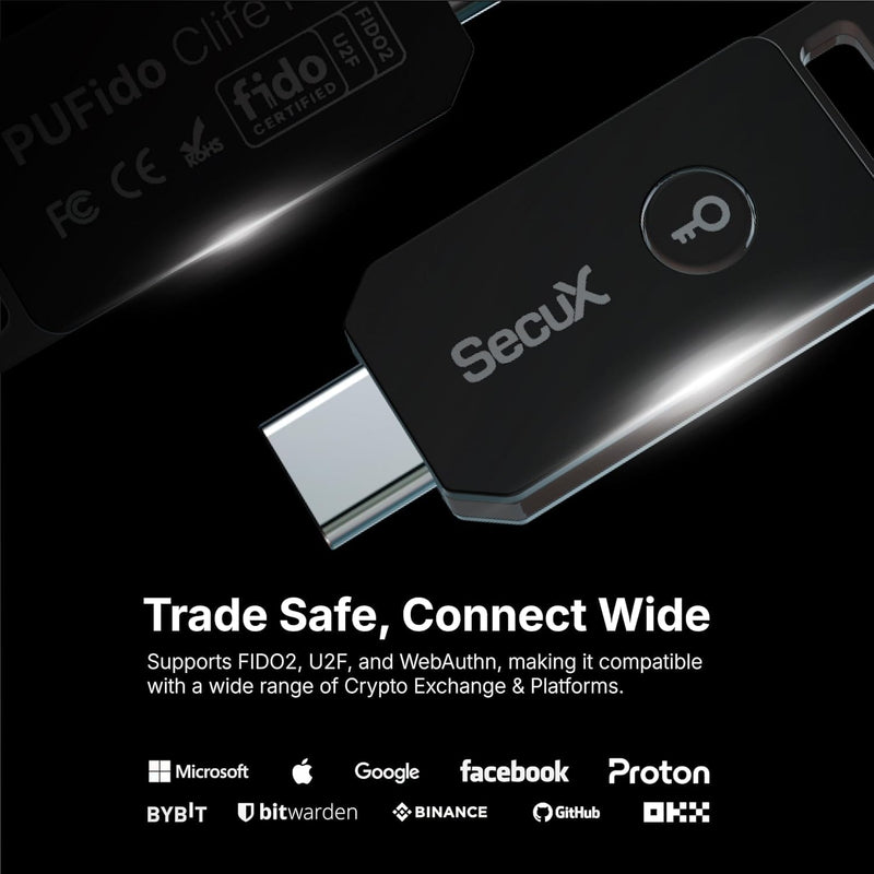 SecuX PUFido USB-C Security Key with PUF Technology, FIDO2/U2F Certified, Hardware-Rooted Unclonable Security for Passwordless Login and 2FA Authentication