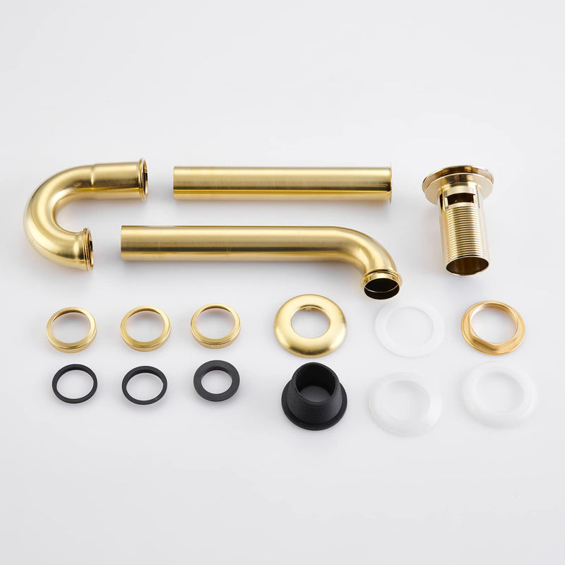 Bathroom Basin Sink U Shape Stopper Complete Set, Adjustable Height 1-1/4 Bottle Trap Basin Sink Waste Drain P Trap Set with Overflow, General US/CA Standard, Brushed Gold U-Stopper Stopper U1-gold