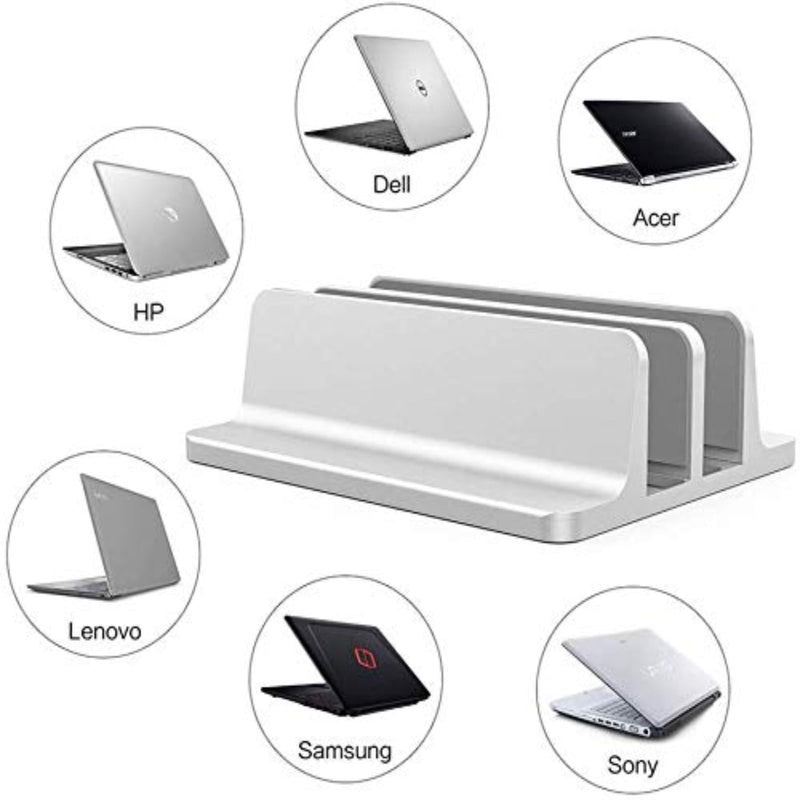 Universal Laptop Vertical Stand, Dual Desktop Stand Adjustable Notebook Stand (up to 17.3 inches) for Samsung/HP/Dell/Chrome Book laptops (Silver) Silver