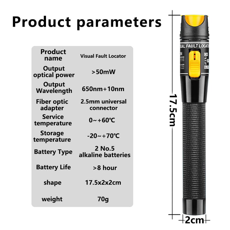 Optical Power Meter OPM -70 ~ +10 dBm & 50MW Visual Fault Detector | FTTH Fiber Optic Cable Tester Kit, FC Male to LC Female Adapter Included