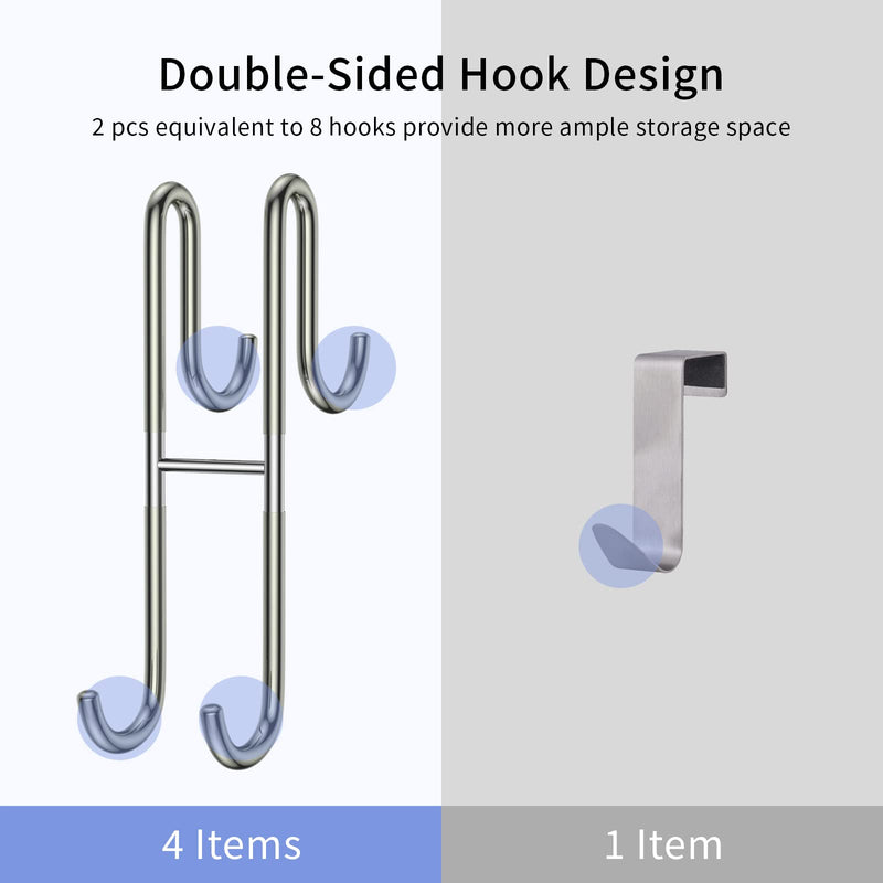 Over Shower Glass Door Hook, 2 Pack Silver 304 Stainless Steel Extended Shower Door Hooks, Bathroom Frameless Drilling-Free Hanger, Double Side Towel Hooks, for Bathing Suits, Robe, Loofah, Shaver 2PC