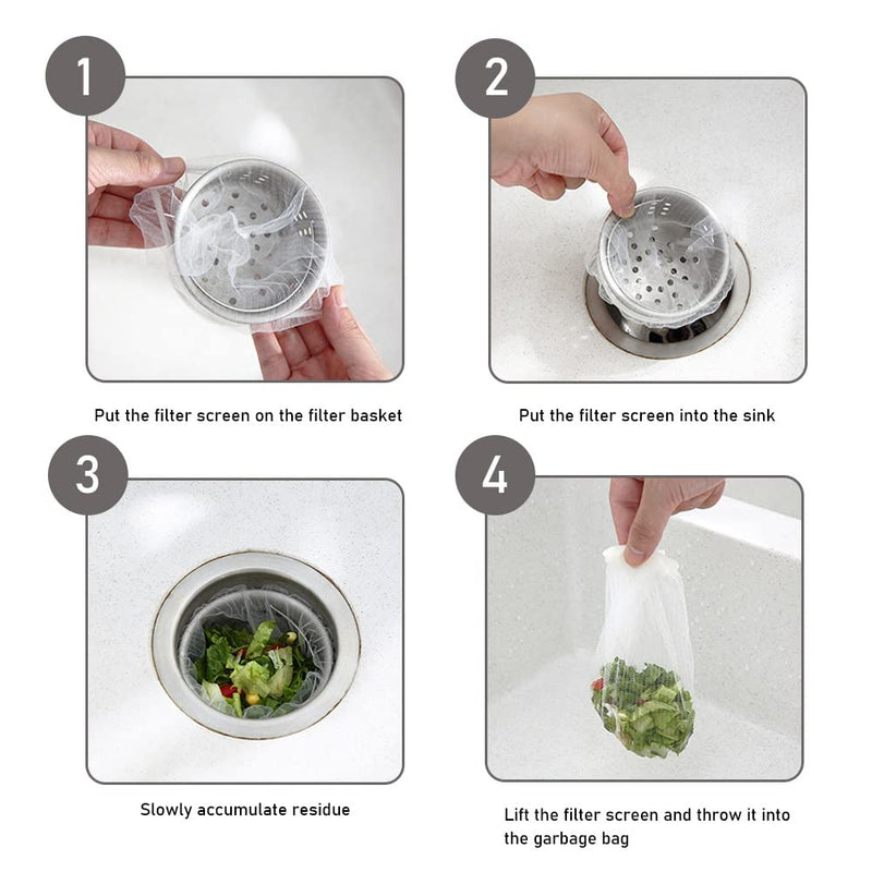 Pack of 200 Kitchen Sink Strainer Mesh Bags, Kitchen Sink Elastic Mesh Drain Filter, Sink Filter Net, Bags Sink Strainer Cover for Kitchen Bathroom Sink 200 Pieces, White