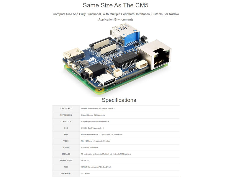 Nano Base Board (B) for Raspberry Pi Compute Module 5 Lite/eMMC,CM5 Mini Expansion Board,Integrate Multiple Peripheral Interfaces