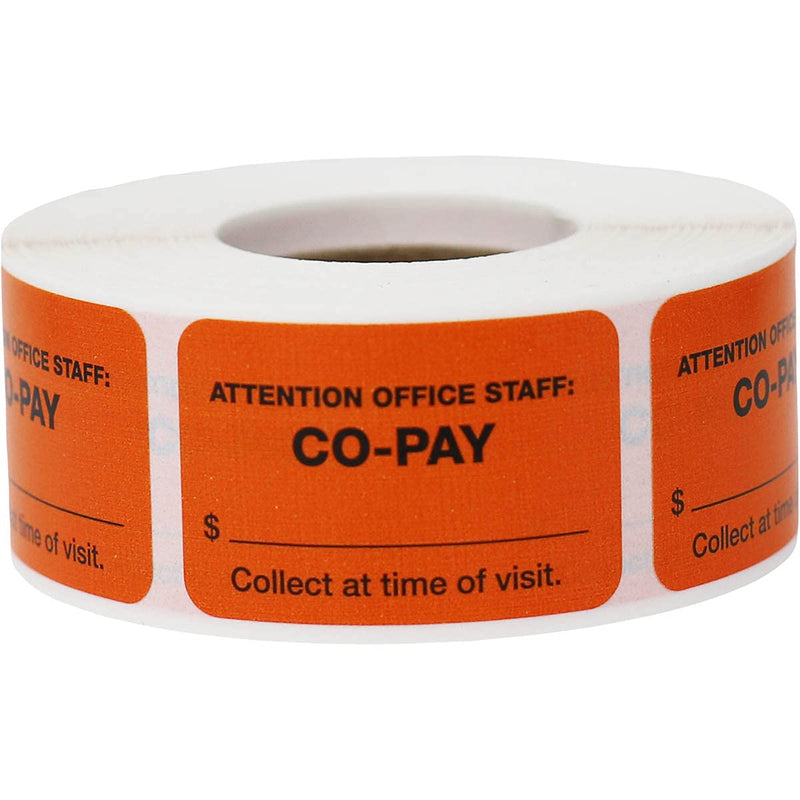 Co-Pay Medical Healthcare Labels, 1 x 1.5 Inch Rectangle, 500 Total Labels