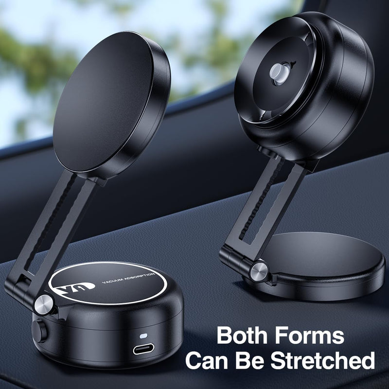 Vacuum Suction Magnetic Car Phone Holder, Adjustable Electric Magnetic Phone Holder Mount for Car, Foldable Strong Suction Car Holder Mount for iPhone16/15/14/13/12,Shower/Car/Mirror(Not Charge Phone) Black