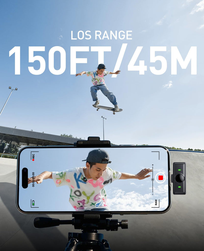 Mini Microphone for iPhone: 2PCS Wireless Lavalier Microphone for Android - Noise Canceling Magnetic Clip Lapel Mic - Vlogging & Pro Video Recording for Content Creators Black 1