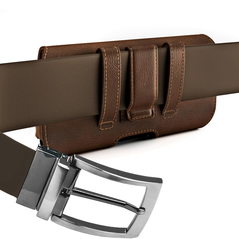 DeBin Holster for iPhone 15, 15 Pro 14, 14 Pro, 13 Pro, 13, 12, 11, XR, Galaxy S23 S22, S21, S20, S10, Google 7 Case with Belt Clip Cell Phone Belt Holder Pouch (Fits Phone with Otterbox Case) Brown