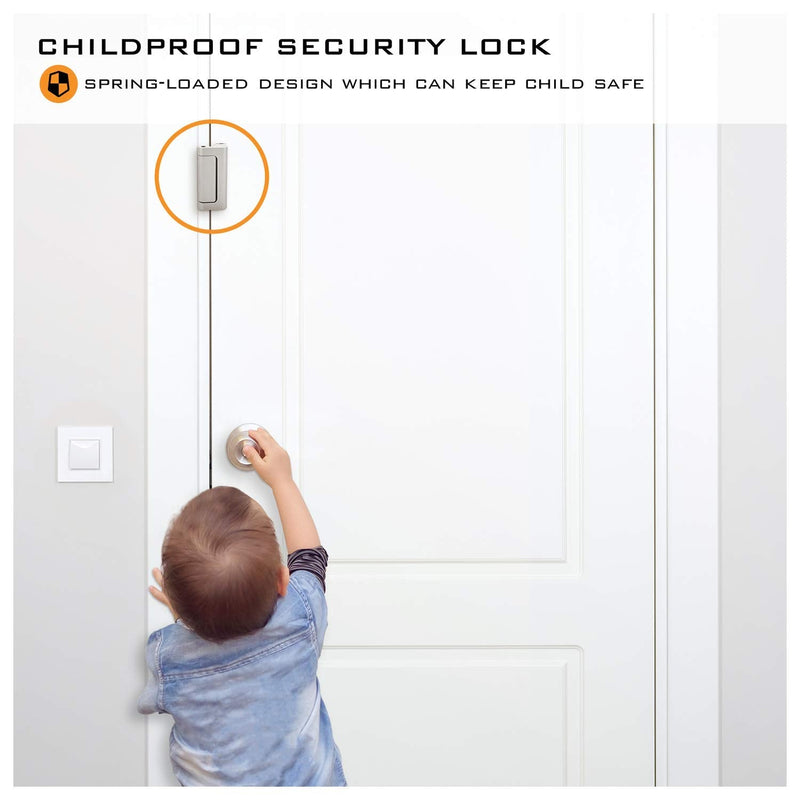 "HardwareX Supply Door Reinforcement Lock, Privacy Door Latch Harden Construction 3"" Stop Childproof, Satin Nickel (2 Pack)" 2 Pack