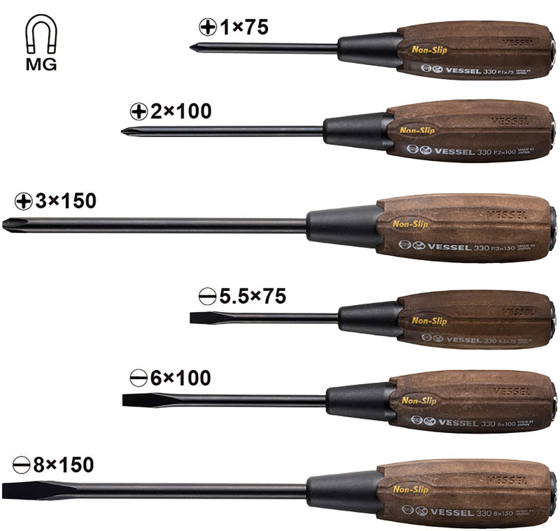Vessel Woody Penetrating Screwdriver Non-Slip Grip Set of 6 (Boxed) 336PS Set of 6 (Boxed)