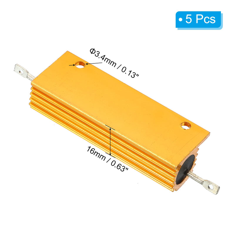 PATIKIL Pack of 5 100W 1 Ohm Aluminum Case Resistor Housing Wire Resistors Screw Tap Power Resistor Gold Tone