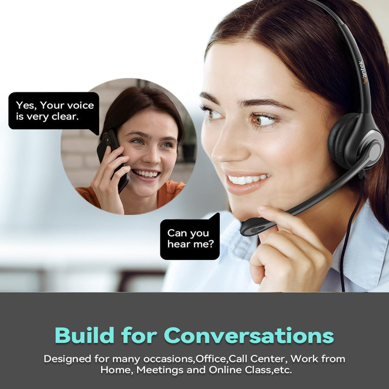 Headset wtih Mic, USB Headset with Microphone for PC, Computer Headset with Noise Canceling Microphone for Laptop, Wired Headset with Mute for Home Office Online Skype Zoom Meetings 600USB+3.5