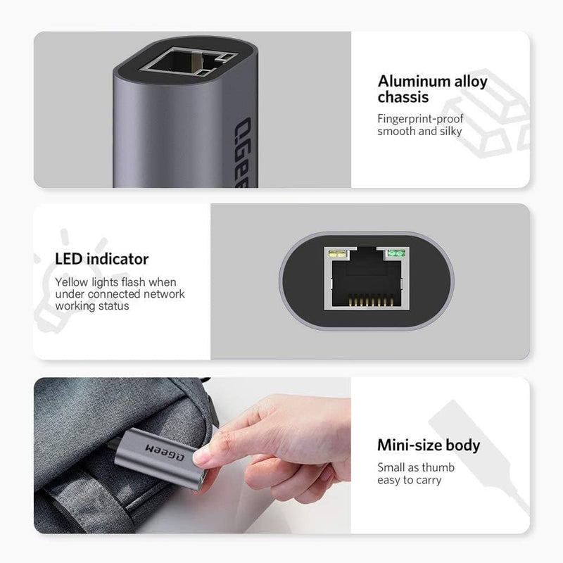 USB C to Ethernet Adapter, QGeeM Gigabit Ethernet to USB Type C, Thunderbolt 3/4 to RJ45 LAN Network Adapter Compatible for iPhone 15 Pro/max, MacBook Pro/Air, iPad Pro, Dell XPS etc-Classic Gray Classic Gray