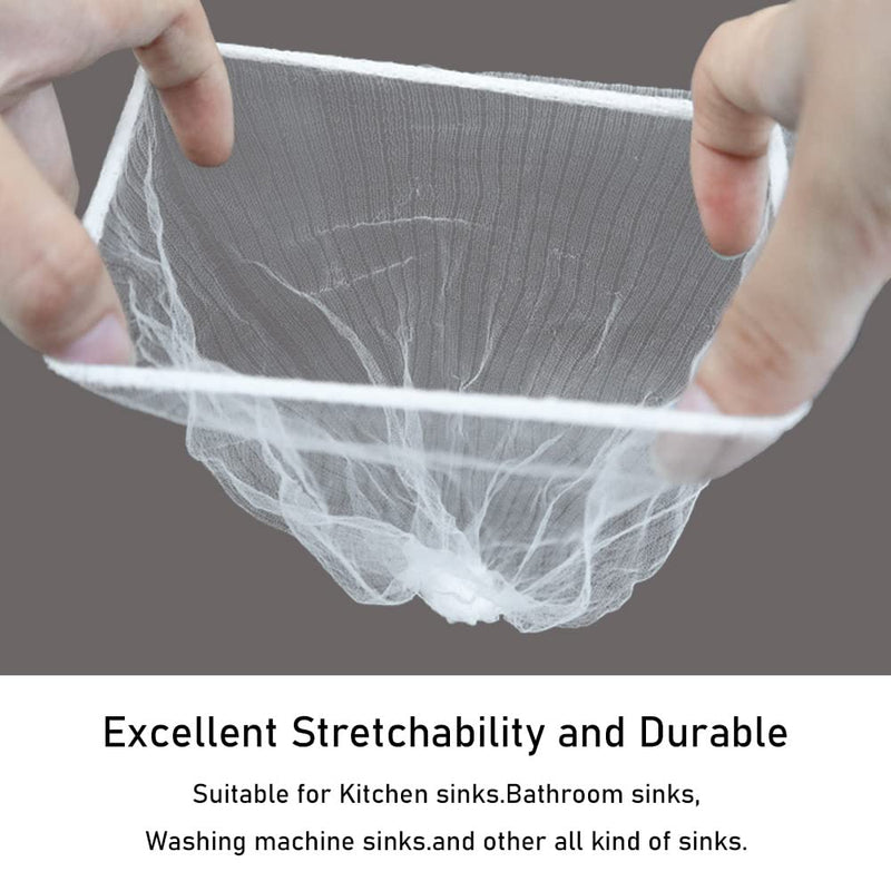 Pack of 200 Kitchen Sink Strainer Mesh Bags, Kitchen Sink Elastic Mesh Drain Filter, Sink Filter Net, Bags Sink Strainer Cover for Kitchen Bathroom Sink 200 Pieces, White