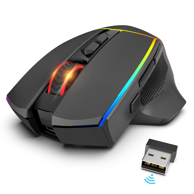 Redragon Wireless Gaming Mouse, Tri-Mode 2.4G/USB-C/Bluetooth Ergonomic Mouse Gaming, 8000 DPI, RGB Backlit, Fully Programmable, Rechargeable Wireless Computer Mouse for Laptop PC Mac, M814 M814-PRO