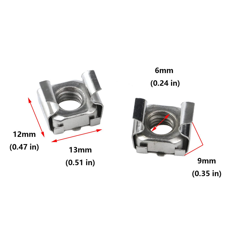 Antrader M6 Cage Nuts, M6 Mounting Cage Nuts for Server Shelves Rack & Cabinet Pack of 50 Silver