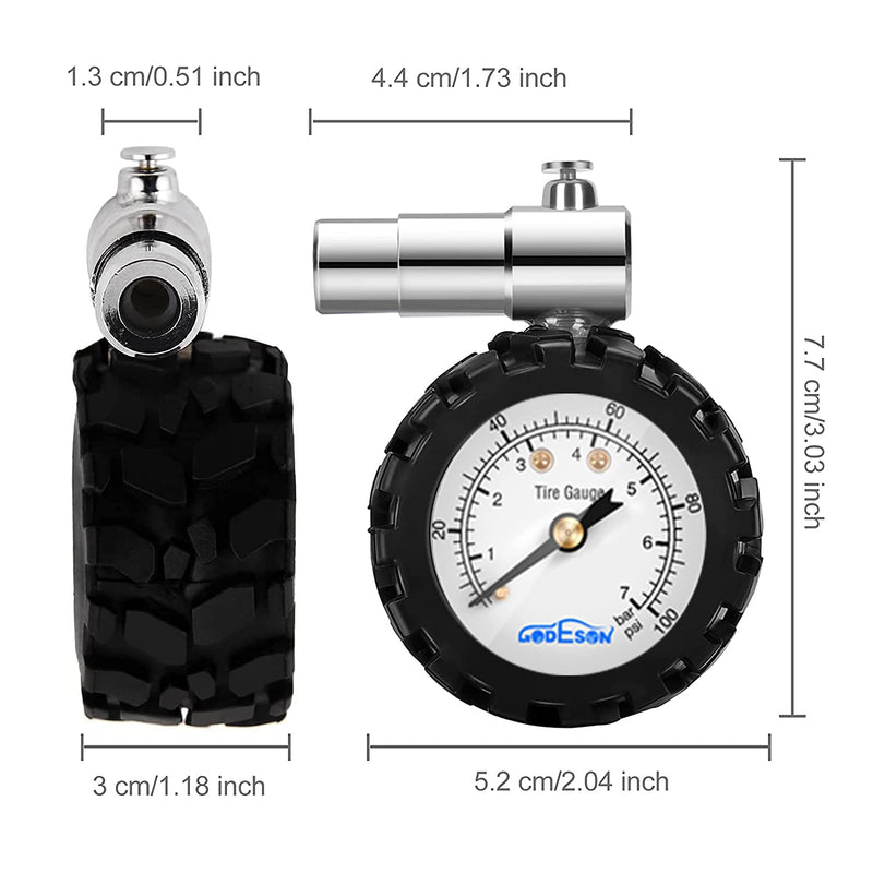 Presta Valve Gauge, GODESON Analog Presta Valve Bicycle Tire Pressure Gauge,100PSI/7Bar, Suitbale for Hybrid Bike Tire Inflation Range 100psi/7bar