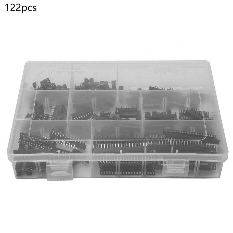 Sockets Solder 122 Pcs IC Socket Adapter Electronic Component Connector Pitch Double Row Assortment Kit for Experiments and DIY Projects DIP-8 6 14 16 18 24 28 40Pins 2.54mm