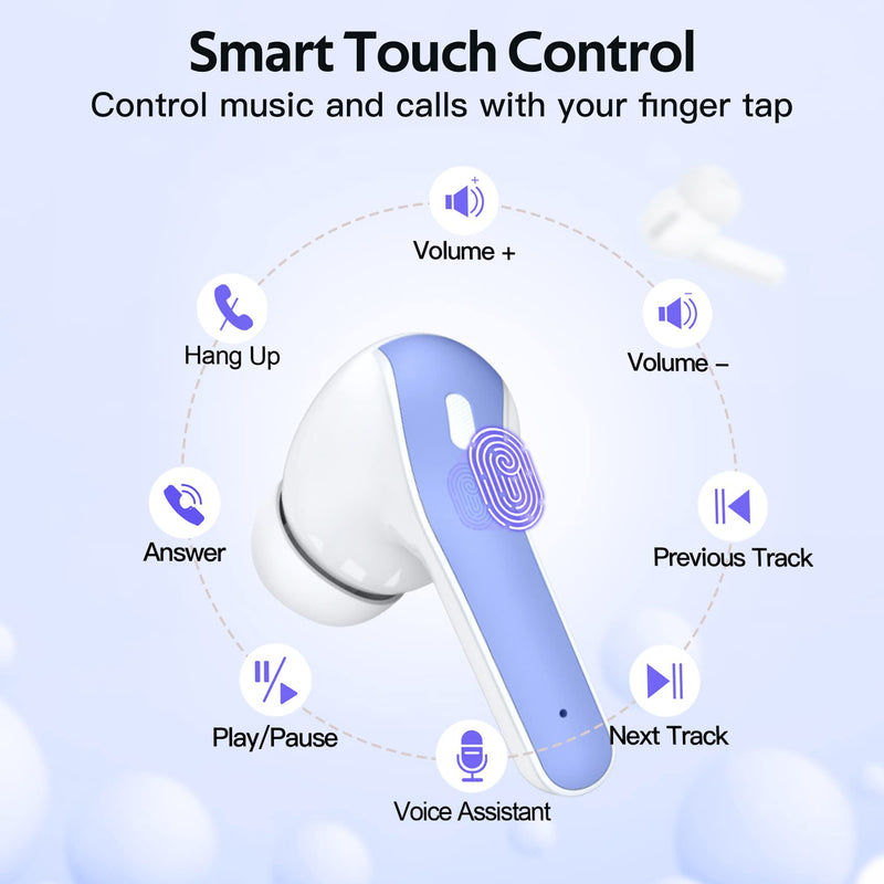 TAGRY Bluetooth Headphones True Wireless Earbuds 60H Playback LED Power Display Earphones with Wireless Charging Case IPX5 Waterproof in-Ear Ear buds with Mic for TV Smart Phone Laptop Computer Sports M Purple