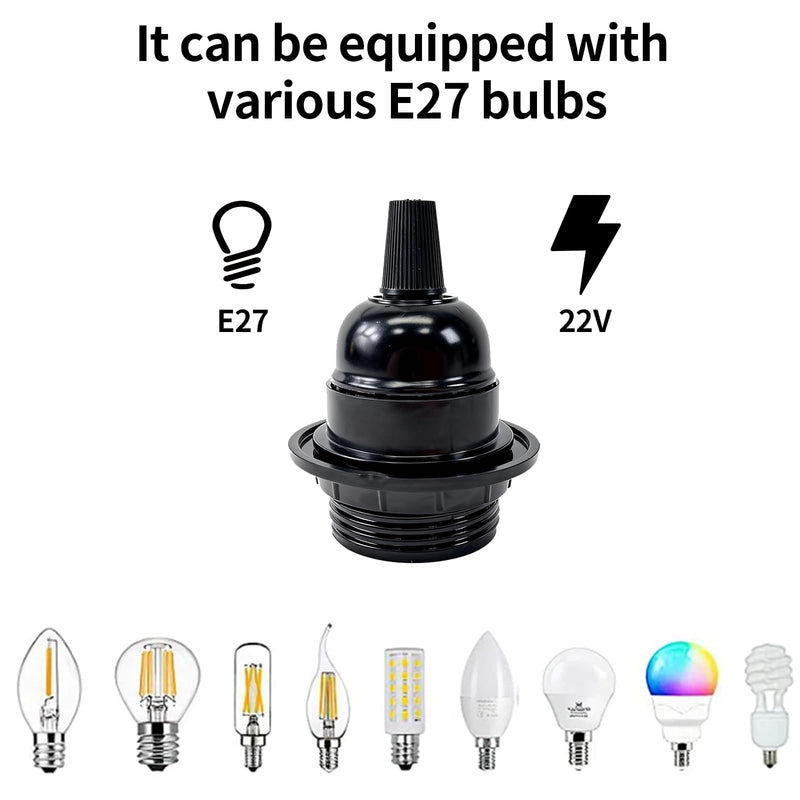 Pack of 12 E27 Vintage Socket, E27 Lamp Holder, Retro Bulb Holder, Vintage Solid Lamp Holder, Bulbhead Light Converter for Table Lamp, Floor Lamp, Pendant Lights, Ceiling Light (Black)