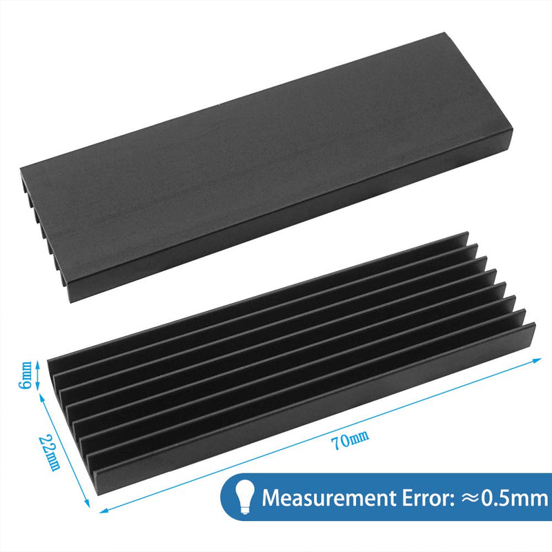 Akuoly Set of 4 Aluminium Heatsink PC Cooling Fins Cooler Set Heatsink with Thermal Adhesive Tape 70 mm x 22 mm x 6 mm Black