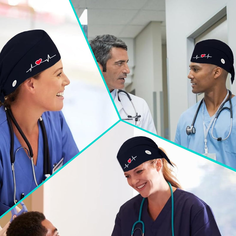 Pack of 2 Surgical Caps, Fabric, Surgical Caps, Women, Nurse Accessories for Doctors, Doctor Headwear, Comfortable and Stylish Cover for Medical Procedures (Black + White)