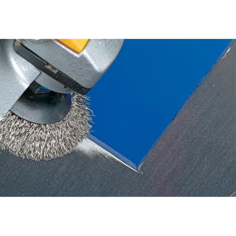 PFERD Tools 43316023 Taper Brush Untwisted KBU | Diameter 115 x 10 mm M14 Stainless Steel Wire Diameter 0.35 | 43316023 - for Angle Grinders Taper brush with thread M14 Ø 115 Unbraided; trimming material stainless steel 0.35 mm