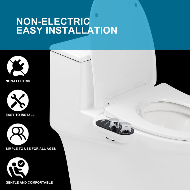 GLIGAM Bidet Attachment for Toilet Warm Water,Hot and Cold Bidet Attachment,Ultra-Slim Non-Electric Bidet Attachment for Frontal/Rear Wash, with Pressure & Angle Controls,Easy to install Black