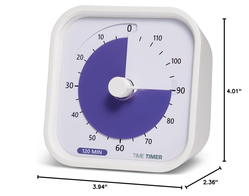 TIME TIMER 120 Minute MOD Education Edition ⁠— Visual Timer with Desktop Software for Kids Classroom Learning, Testing Timer, Study Tool and Office Meetings with Silent Operation (White - 120min) 3.5" x 3.5"