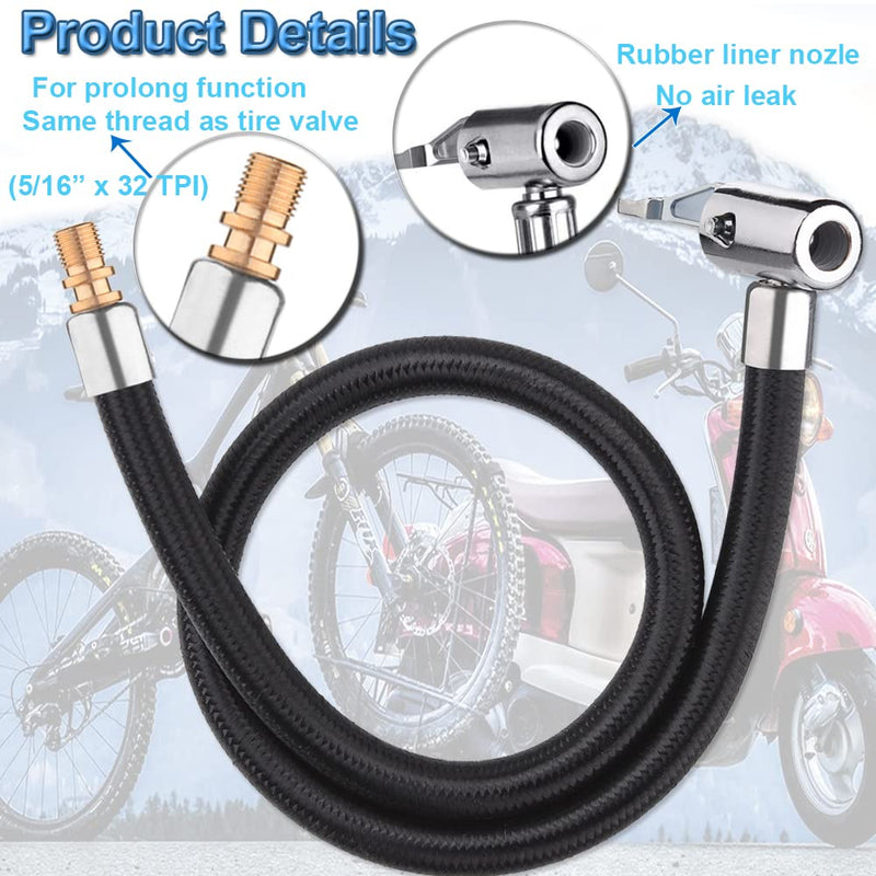 50cm 20inches Ultra-Long Tire Inflator Hose Adapter, Thumb Press Locking Tire Chuck, Fast Inflation, Quick Release and Connect, Universal for Cars, Motorcycles and Bicycles, 1pc. 20