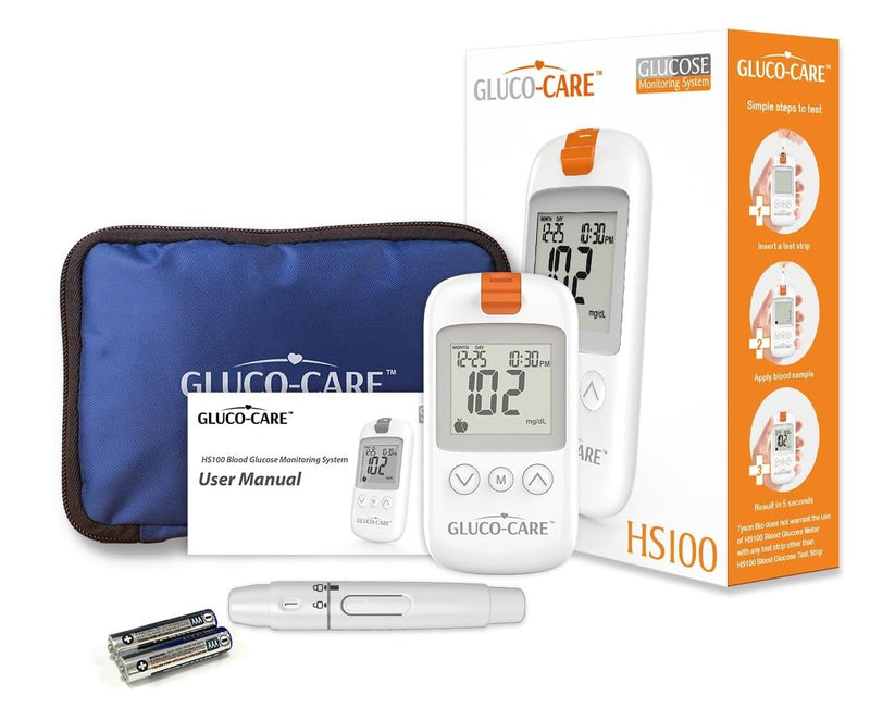 GLUCO-CARE Gluco-Care Glucose Monitor Kit - Sleek White Design, Clear Display, Auto Calibration, Glucometer Kit with Strips and Lancets, 5 Sec Results, 500 Memory, Travel Case, 1 Lancing Device, Convenient Blood Surgar Testing for Diabetes