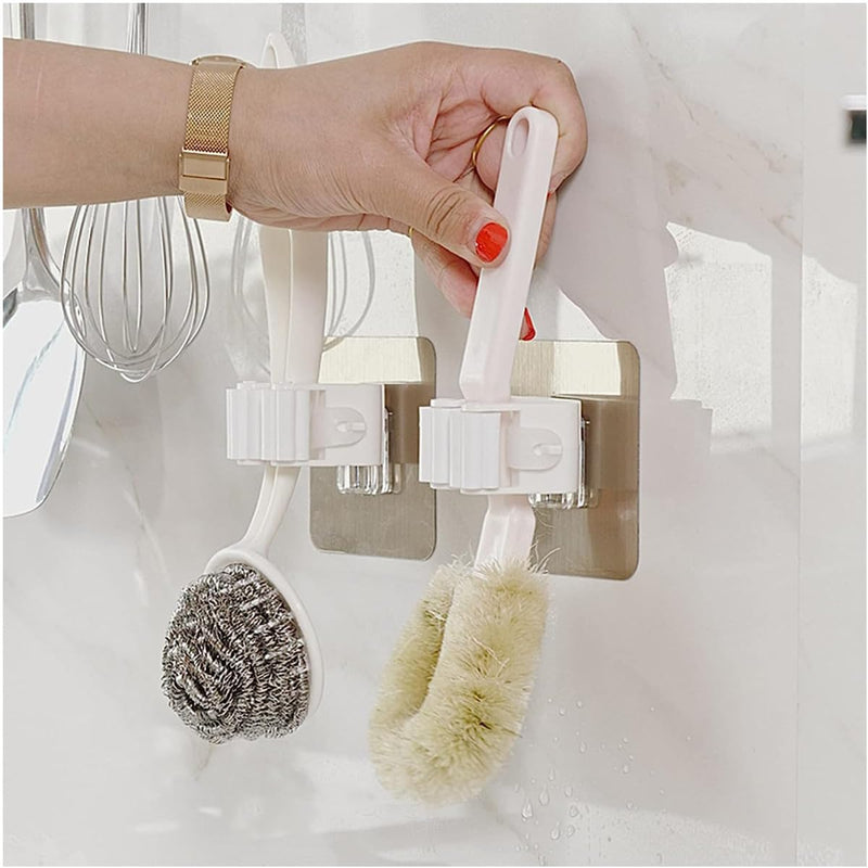 Broom Holder Wall, Pack of 4 Wall Mount Broom No Drilling Broom Holder Self-Adhesive Wall Device Holder Broom Mop Holder Broom Mop Holder for Home Kitchen Bathroom Garden Garage
