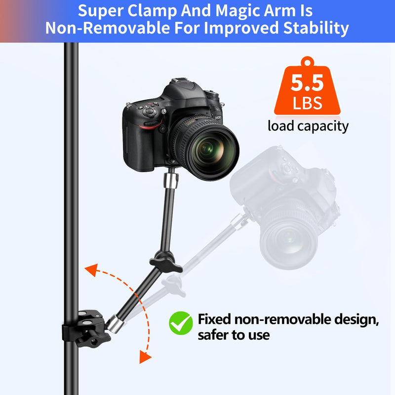 Hemmotop Magic Arm Camera Mount Clamp, 9.8 in Adjustable Articulating Friction Arm Max. Load 6.6 LBS, for iPhone Monitor, Camera Mounts & Clamps Kit MS01 Black