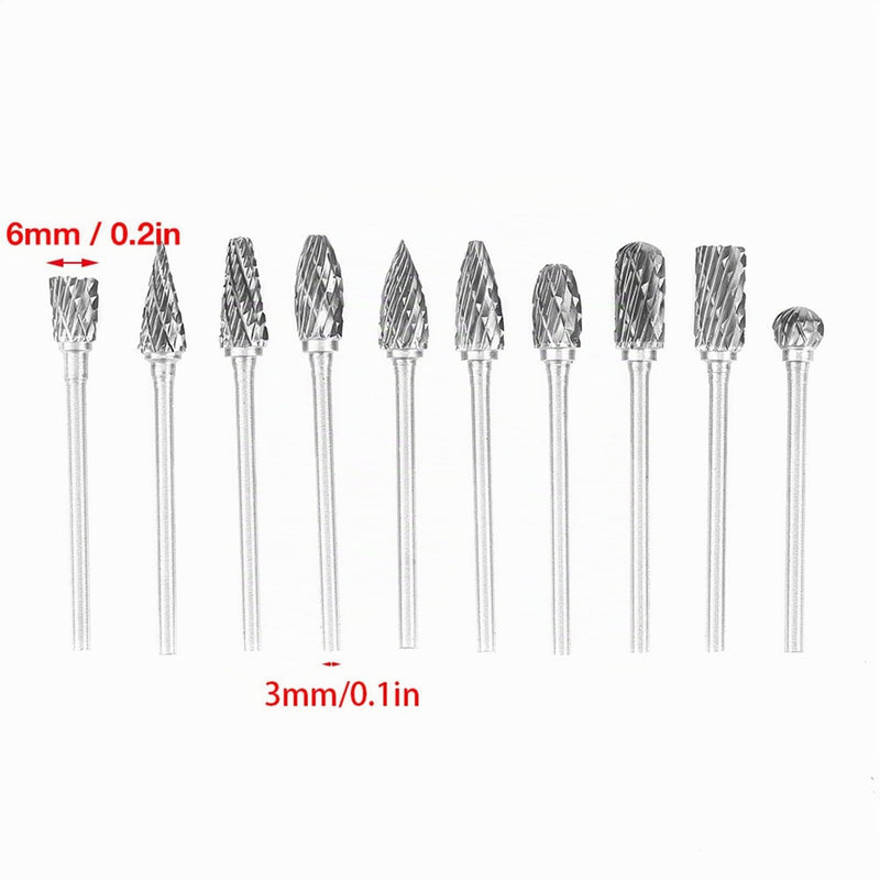 10 Pieces Shank Milling Cutter Grinding Tools, Wood Cutter for Drill, Rod Grinder Bit, 2.35 mm Tungsten Carbide Rotary Files, Carbide Drill Bit Set for Cast Iron, Cast Steel and Bearing Steel