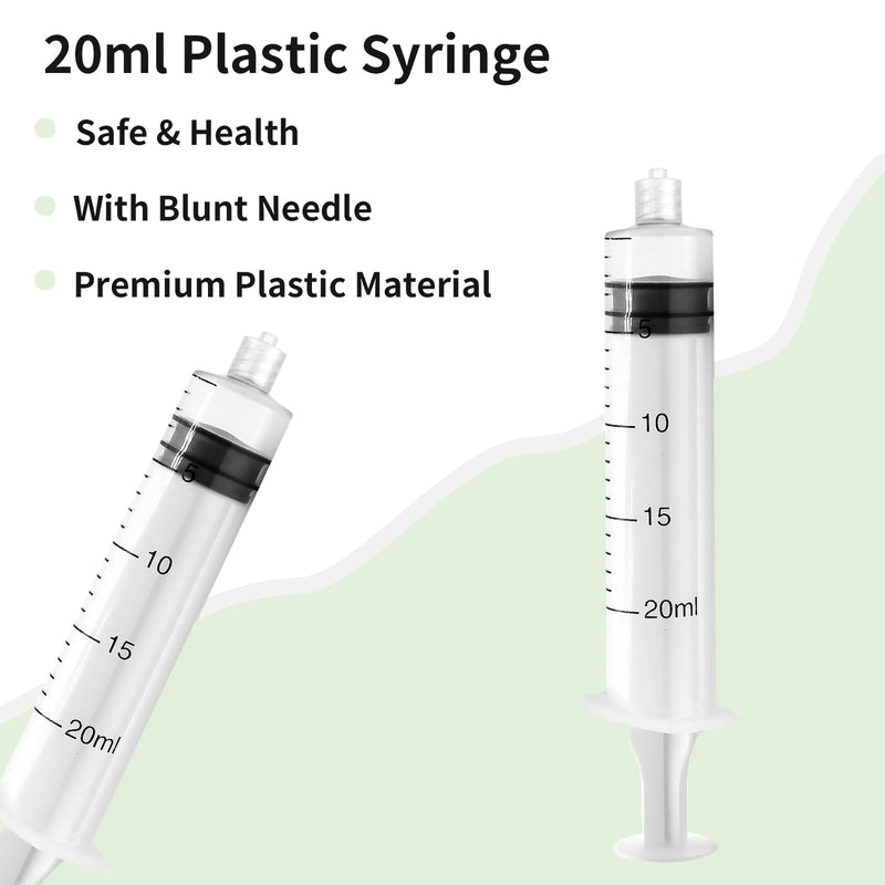 Luer Lock Syringe 20 ml Plastic Syringe Set of 5 | Syringe class with 14G blunt dispensing needle and cap, plastic syringe with measurement, feeding syringe for dispensing
