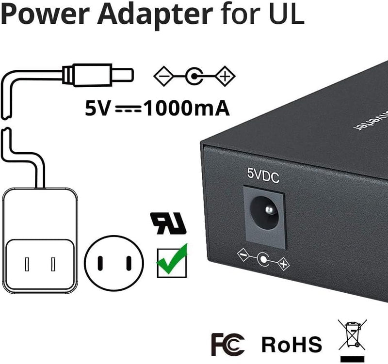 Gigabit Ethernet Media Converter, SingleMode Dual LC Fiber to Ethernet RJ45 Converter for 10/100/1000Base-Tx to 1000Base-LX, UL Certified, 1310-nm, up to 20-km SMF, 20km Power Outside X1