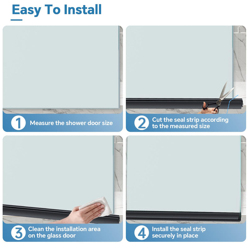 Shower Door Bottom Seal Strip, 2PCS Seal Strip, Clear PVC, 36" Length, Fits 12mm Thick Glass, Prevents Leaks, Easy Installation, No Adhesive Required (Black, 36in for 1/2"(12mm) Door) Black