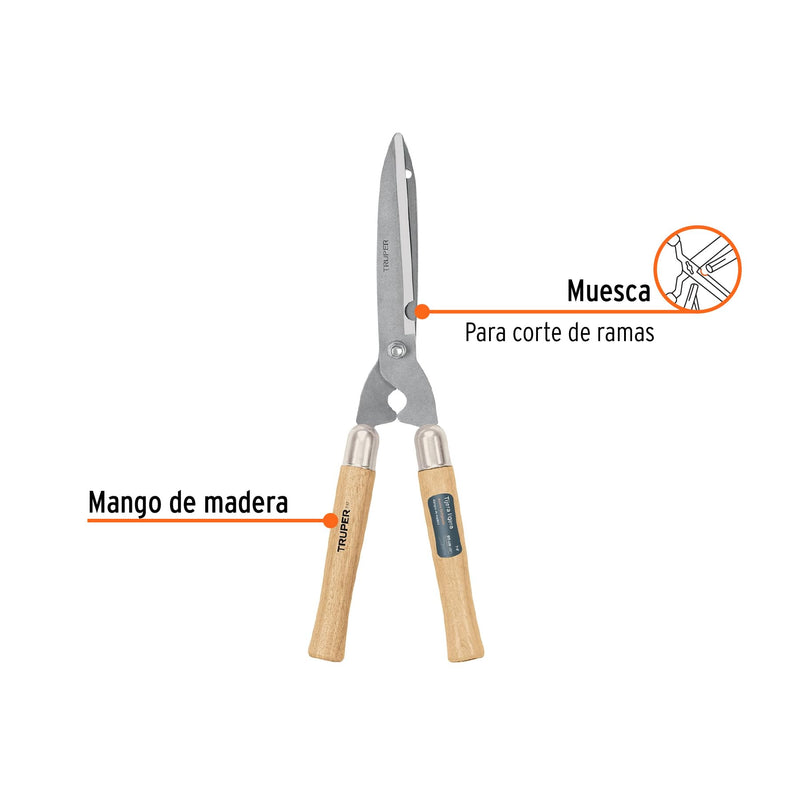 Truper 10-Inch Precision Ground Blade Hedge Shears (Model 31460 / T-17) | Professional Manual Bush Trimmer, Contoured Ash Wood Handles with Shock-Absorbing Bumpers, Landscaping Trimming Scissors