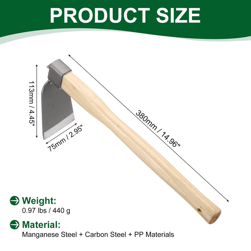 HARFINGTON Garden Hoe 15" x 4.45" Steel Hoe Garden Tool Anti-Rust with Non-Slip Wooden Handle Edger Weeder Shovel for Backyard Loosening Farm Planting Weeding
